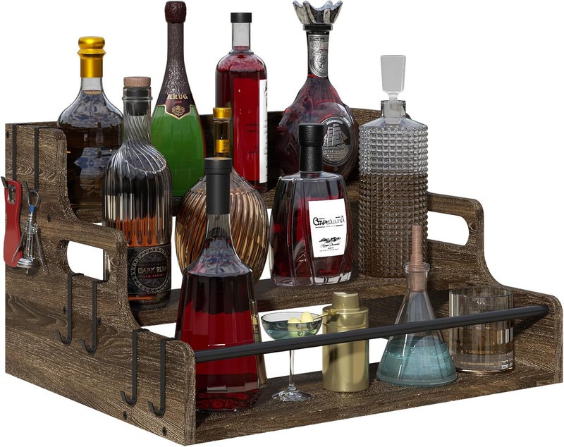 Lavendex 3-Tier Liquor Bottle Display Shelf, Bar Stand for Whiskey, Spirits, Coffee Syrup Rack Organizer, Countertop Wine Rack for Home, Mini Coffee Bar, Small Liquor Cabinet and Kitchen Dark Brown - Image 1